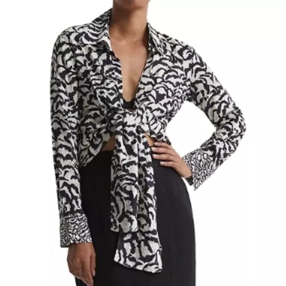 REISS Alice Monochrome Zebra Print Top - Picture 1 of 10